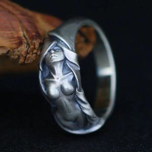 NEW Silver Plated Art Nouveau Naked Lady Ring OS Adjustable